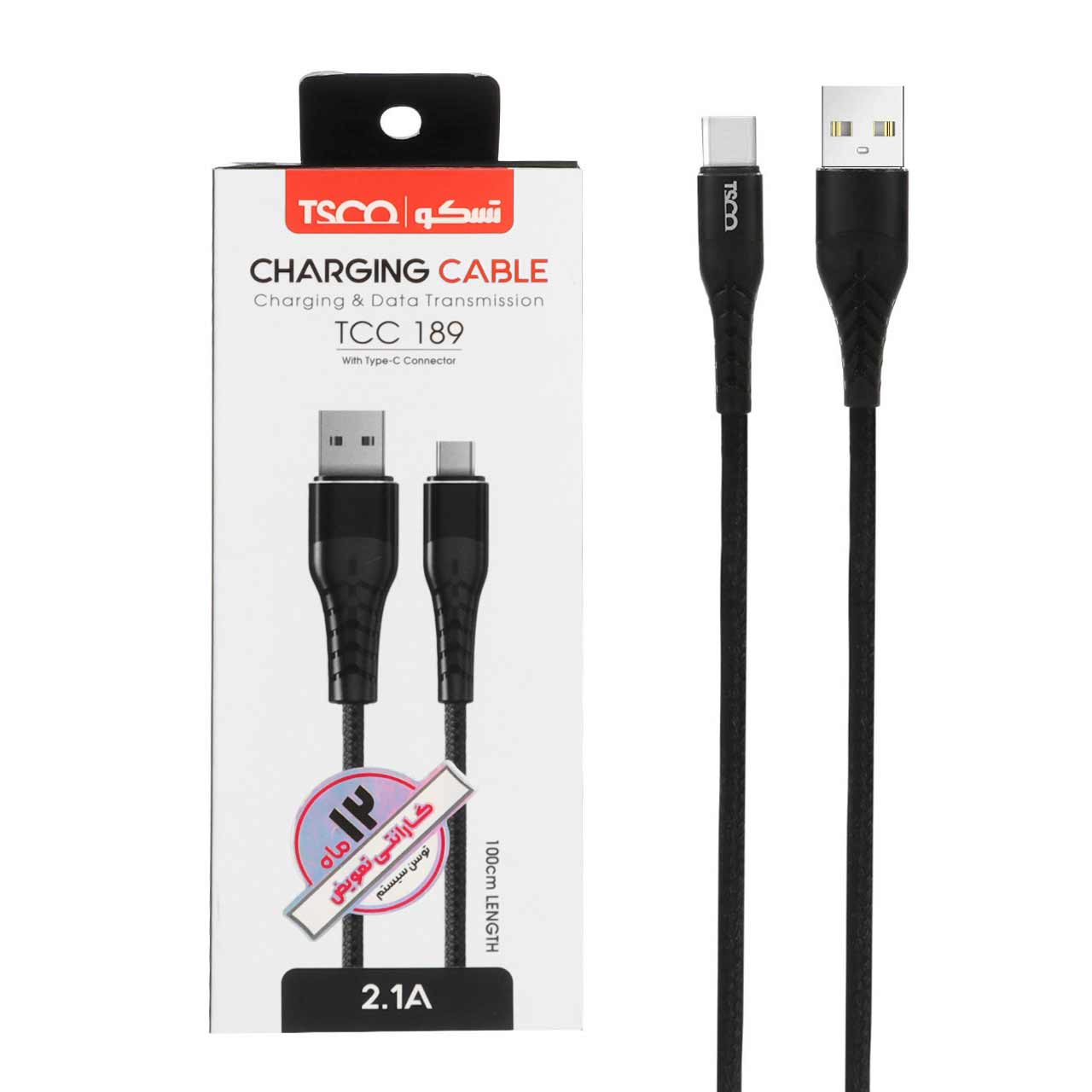 کابل شارژ و دیتا فست TSCO Type-C مدل TCC 189 - مشکی
