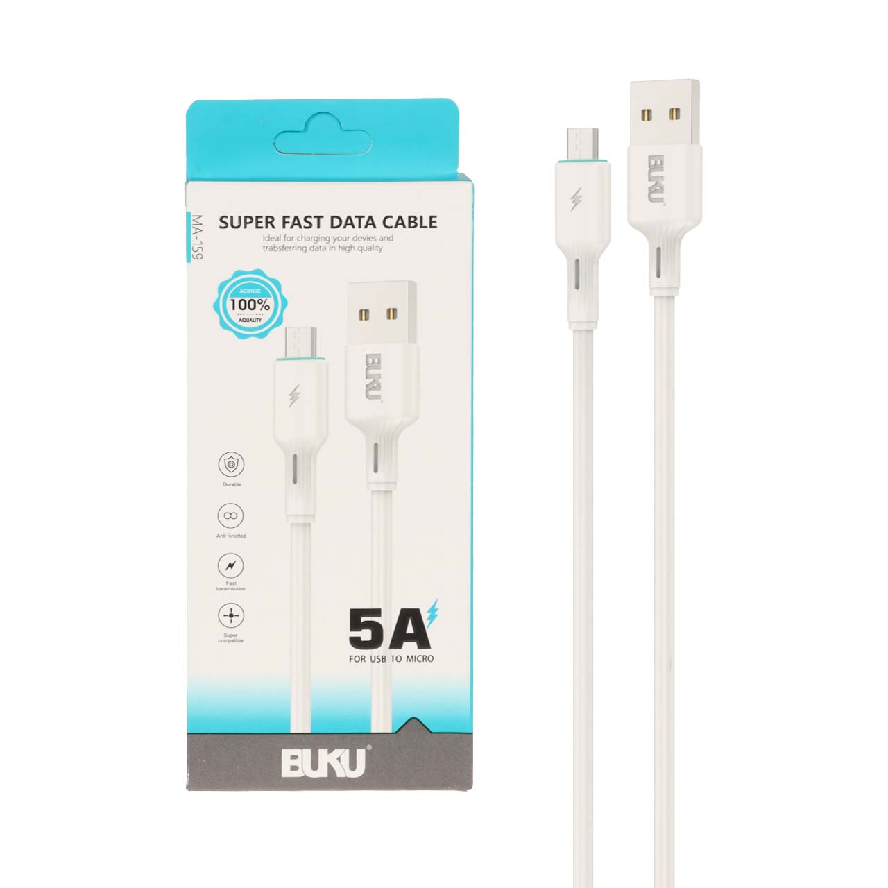 کابل شارژ فست اندروید BUKU مدل MA-159 - سفید - MMS (گارانتی شش ماهه YA)