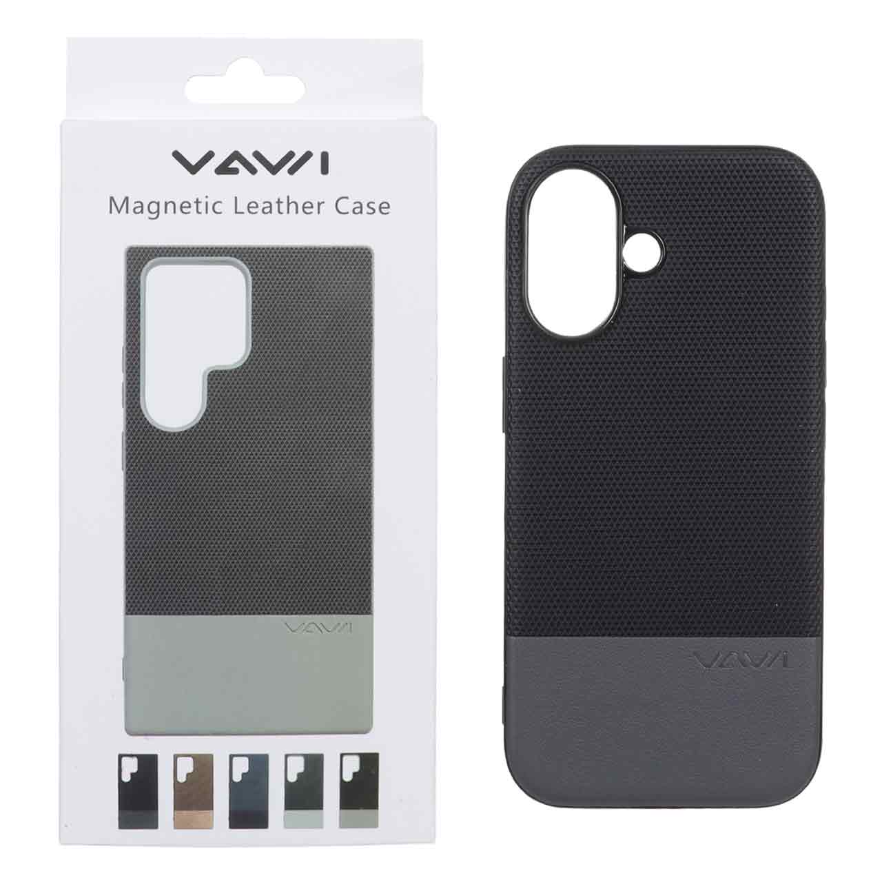 قاب Vawi چرمی دو تکه MagSafe مدل Apple iPhone 16 - مشکی (پک دار)