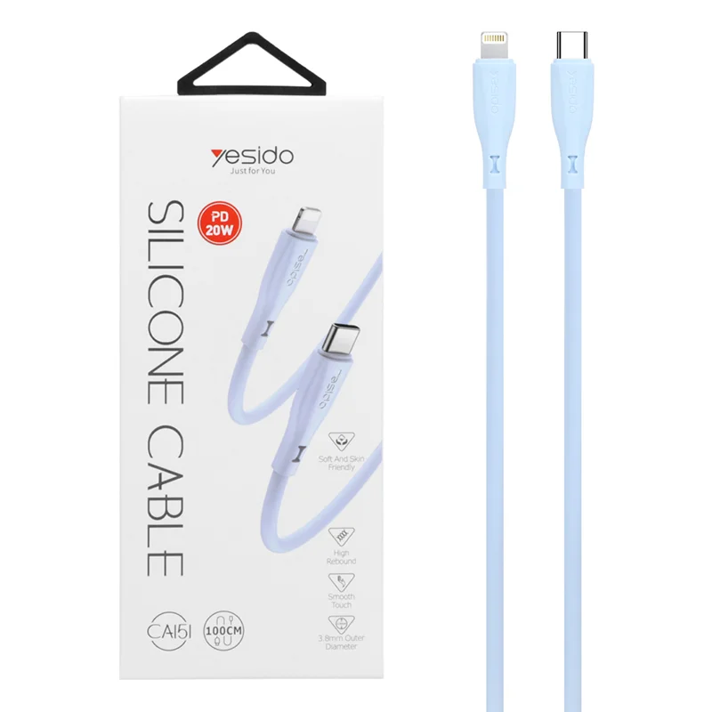 کابل شارژ PD و فست yesido Type-C to Lightning مدل CA151 - آبی