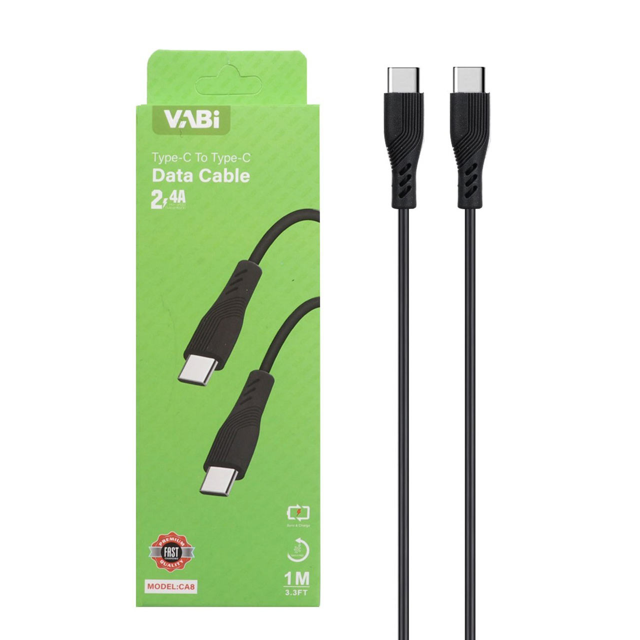 کابل شارژ فست VABI Type-C to Type-C مدل CA8 - مشکی BSA