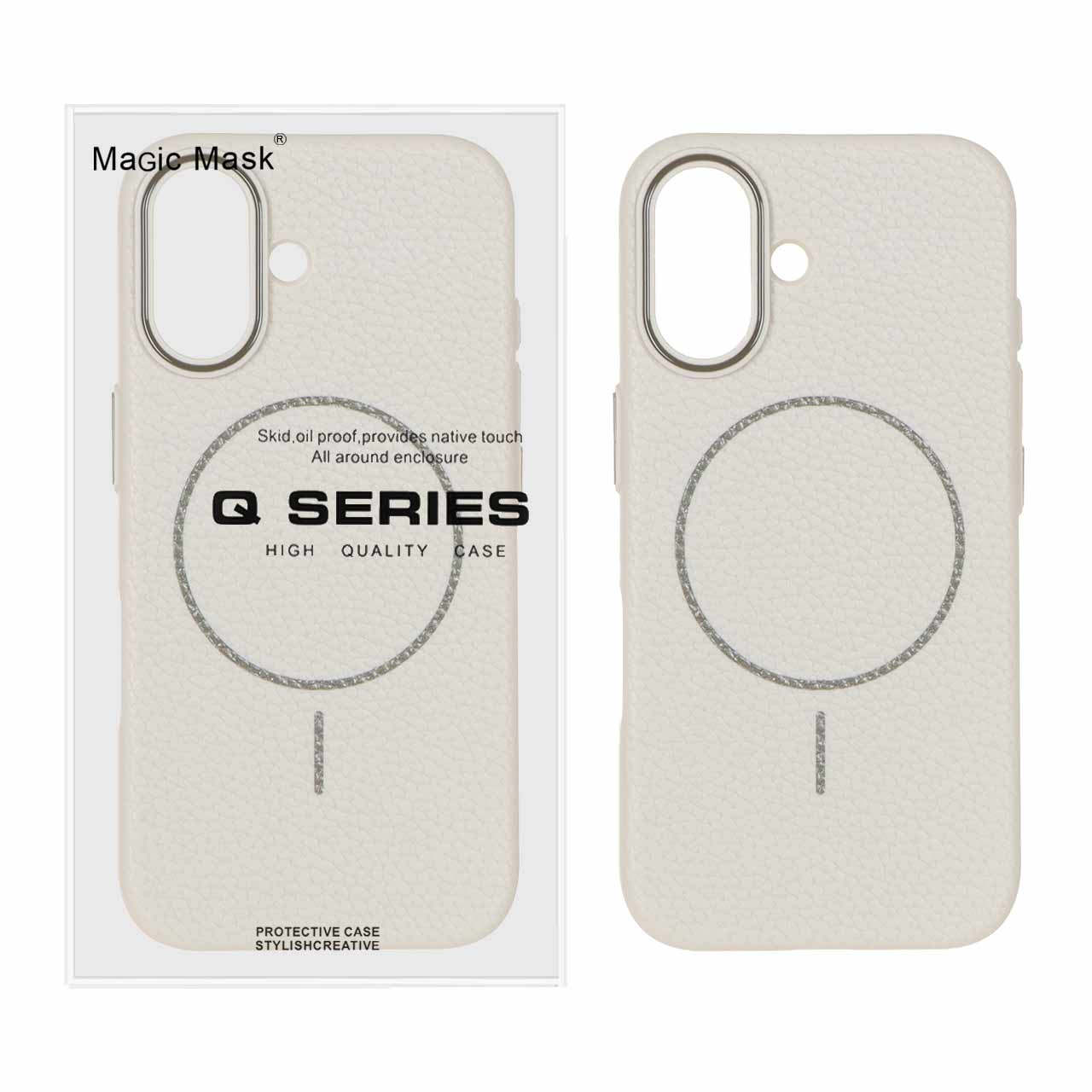 قاب اورجینال Magic Mask طرح چرم Magsafe مدل Apple iPhone 16 - کرم (پک دار)