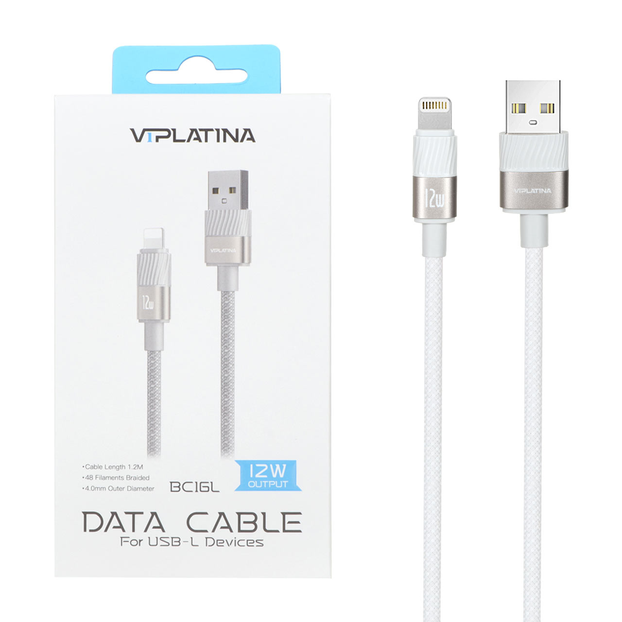 کابل شارژ فست آیفون VIPLATINA مدل BC16L 12W - طوسی