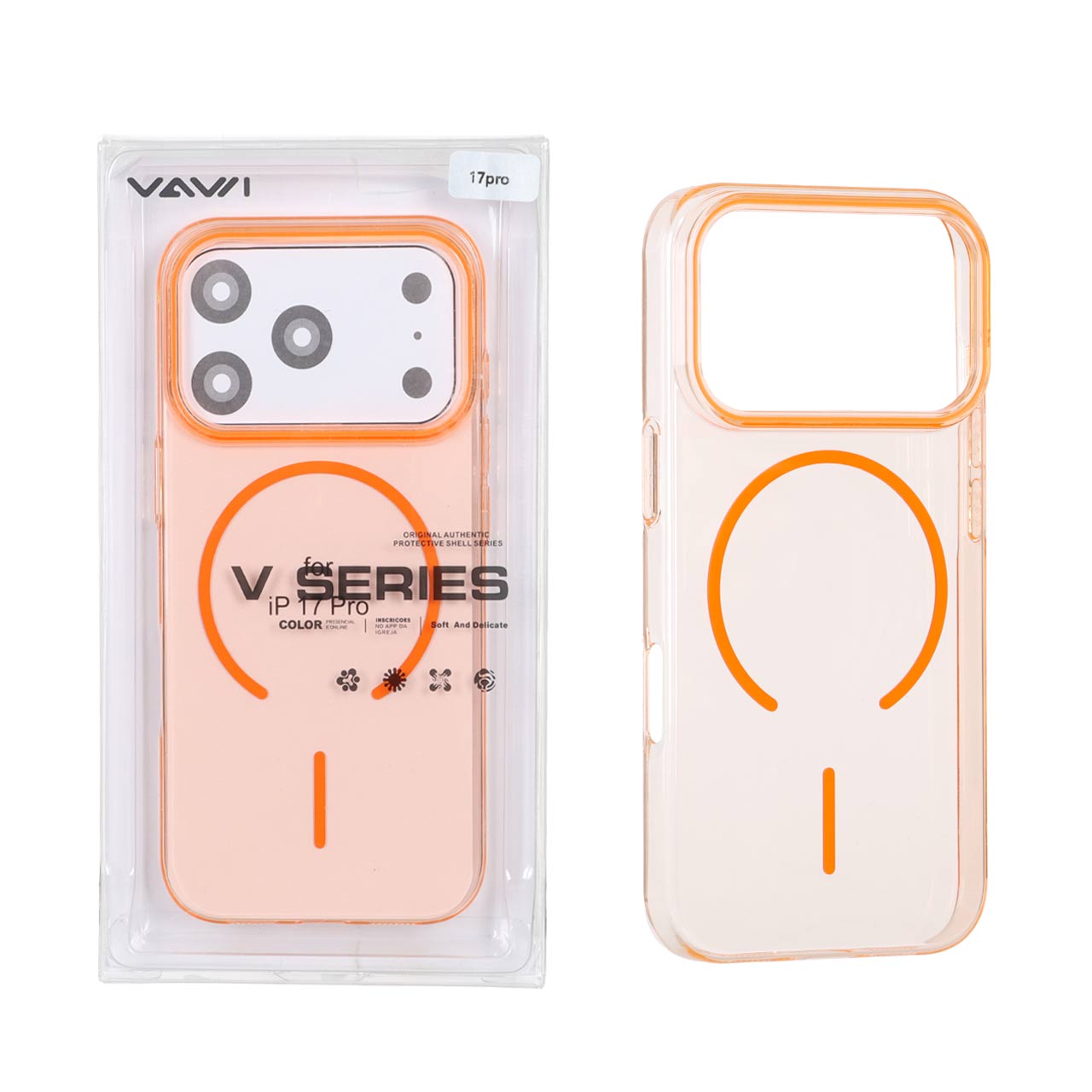 قاب اورجینال VAWI کریستالی MagSafe لنز فلزی Apple iPhone 17 Pro - نارنجی (پک دار) - MPS