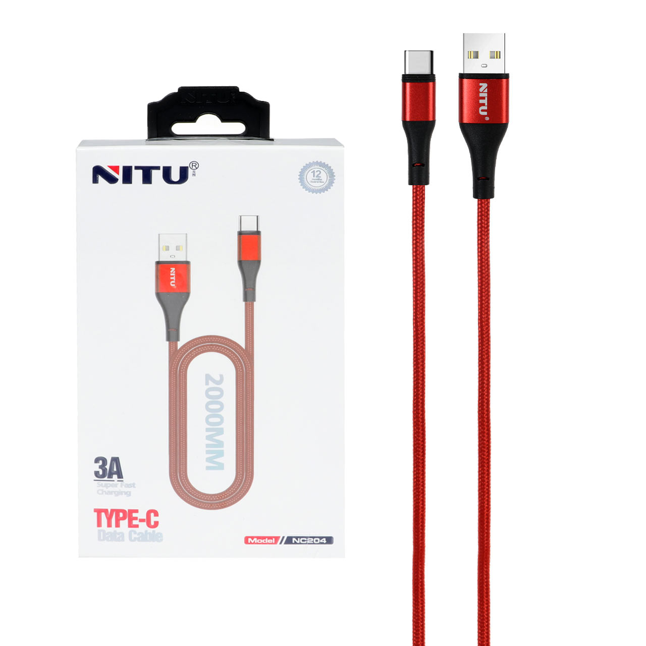 کابل شارژ فست 2 متری NITU Type-C مدل NC204 - قرمز (گارانتی 18 ماه تعویض نیکان همراه)