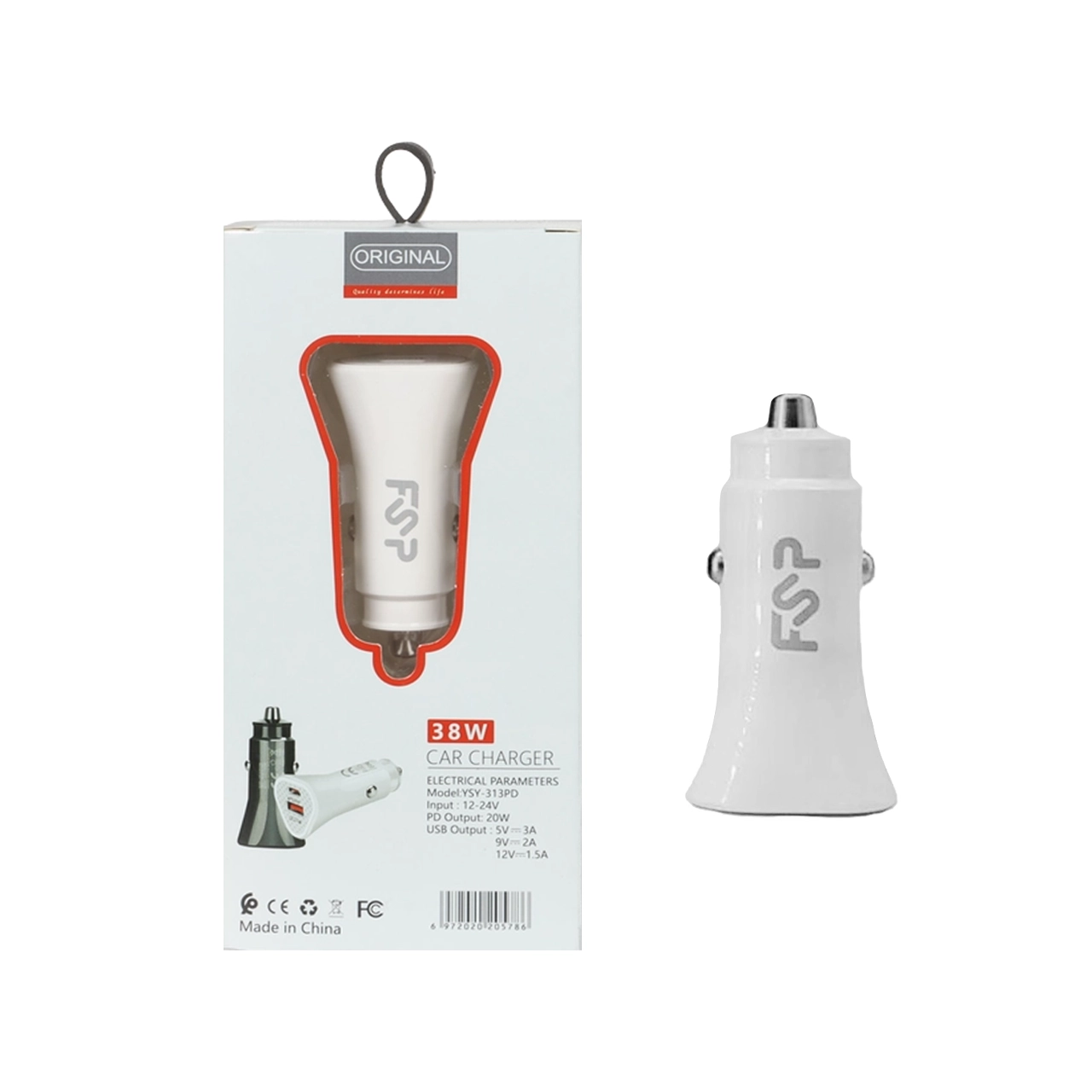 شارژر فندکی فست و PD دو پورت FSP مدل YSY-313PD 38W - سفید BSA