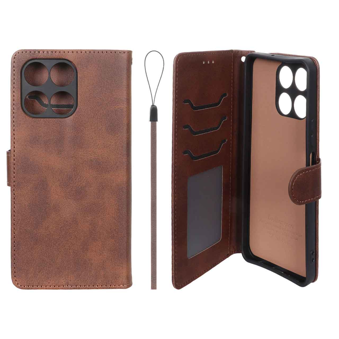 کیف موبایل مگنتی درجه یک داخل خز MNC Plus مدل Honor X6a - قهوه ای