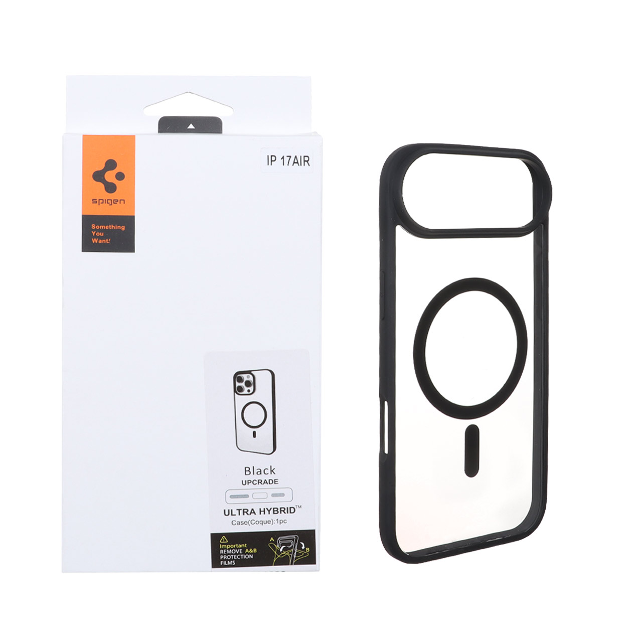 قاب اورجینال Magsafe Spigen با توری اسپیکر فلزی Apple iPhone 17 Air - شفاف مشکی (پک دار)