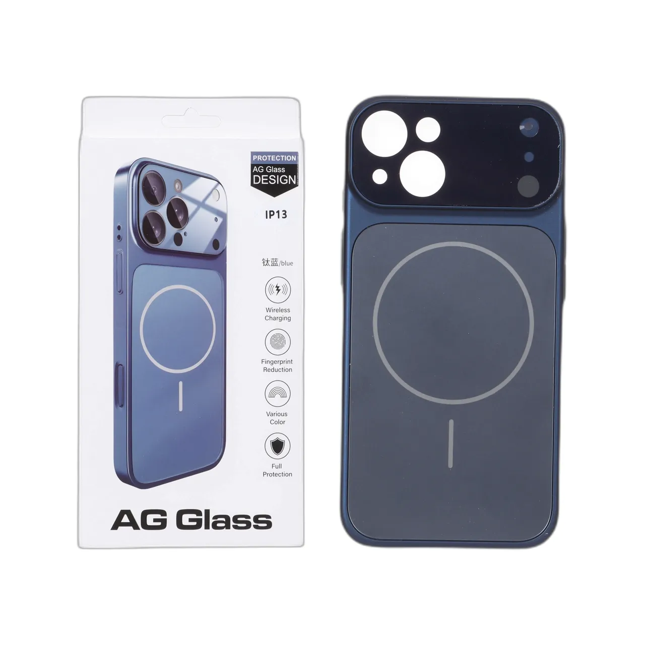 قاب اورجینال AG Glass محافظ لنز برجسته شیشه ای Magsafe مدل Apple iPhone 13 / iPhone 14 - سرمه ای