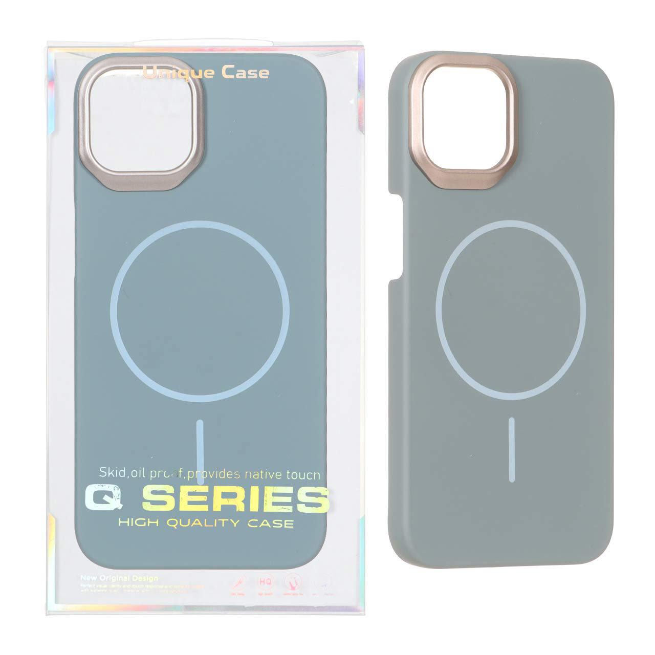 قاب اورجینال Q Series پشت سخت MagSafe دور لنز برجسته Apple iPhone 15 / iPhone 14 / iPhone 13 - سبز (پک دار)