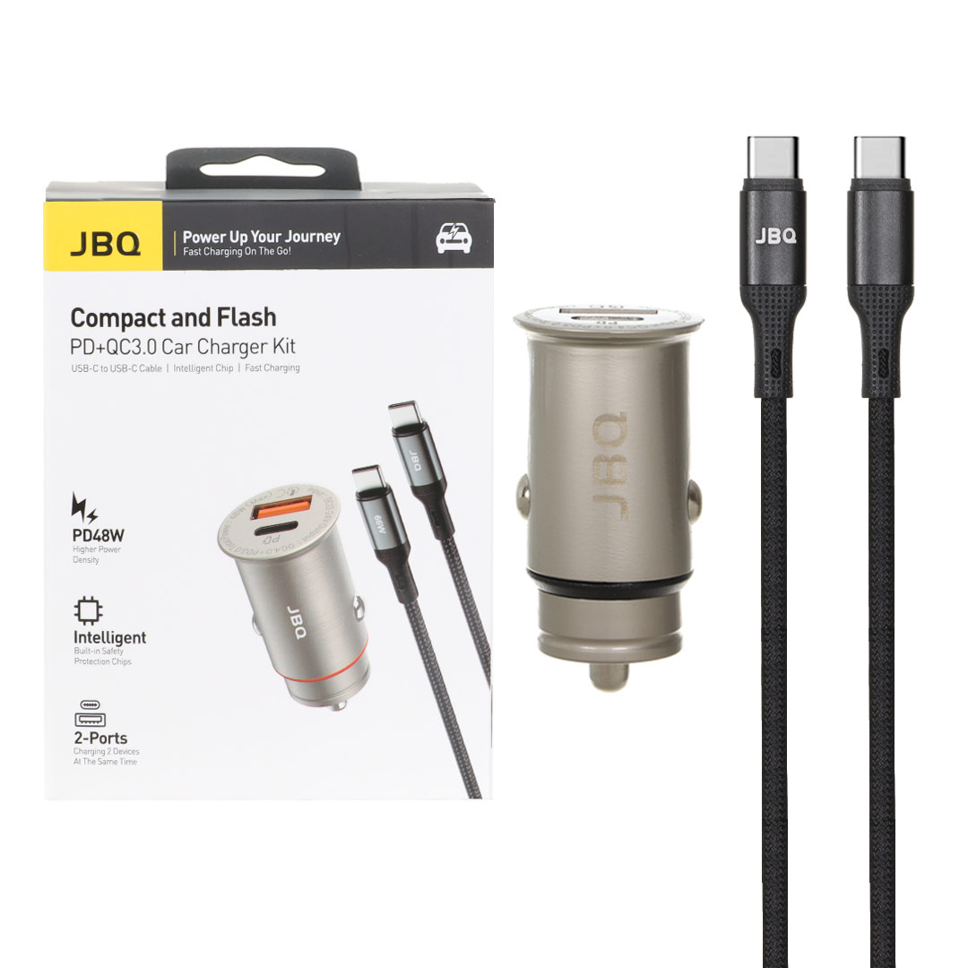 شارژر فندکی PD و فست دو پورت JBQ مدل C393094 48W به همراه کابل شارژ Type-C To Type-C - قهوه ای (گارانتی یکساله رصاصی)