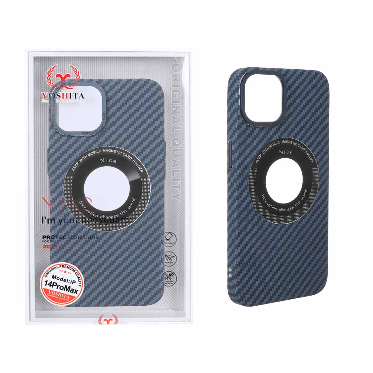 قاب اورجینال Yoshita طرح کربن Magsafe مدل Apple iPhone 13 / iPhone 14 - سرمه ای (پک دار)
