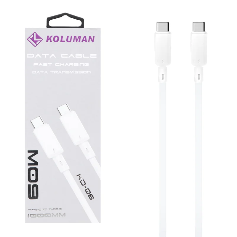 کابل شارژ فست Koluman Type-C to Type-C مدل KD-06 60W - سفید (گارانتی یکساله PMC)