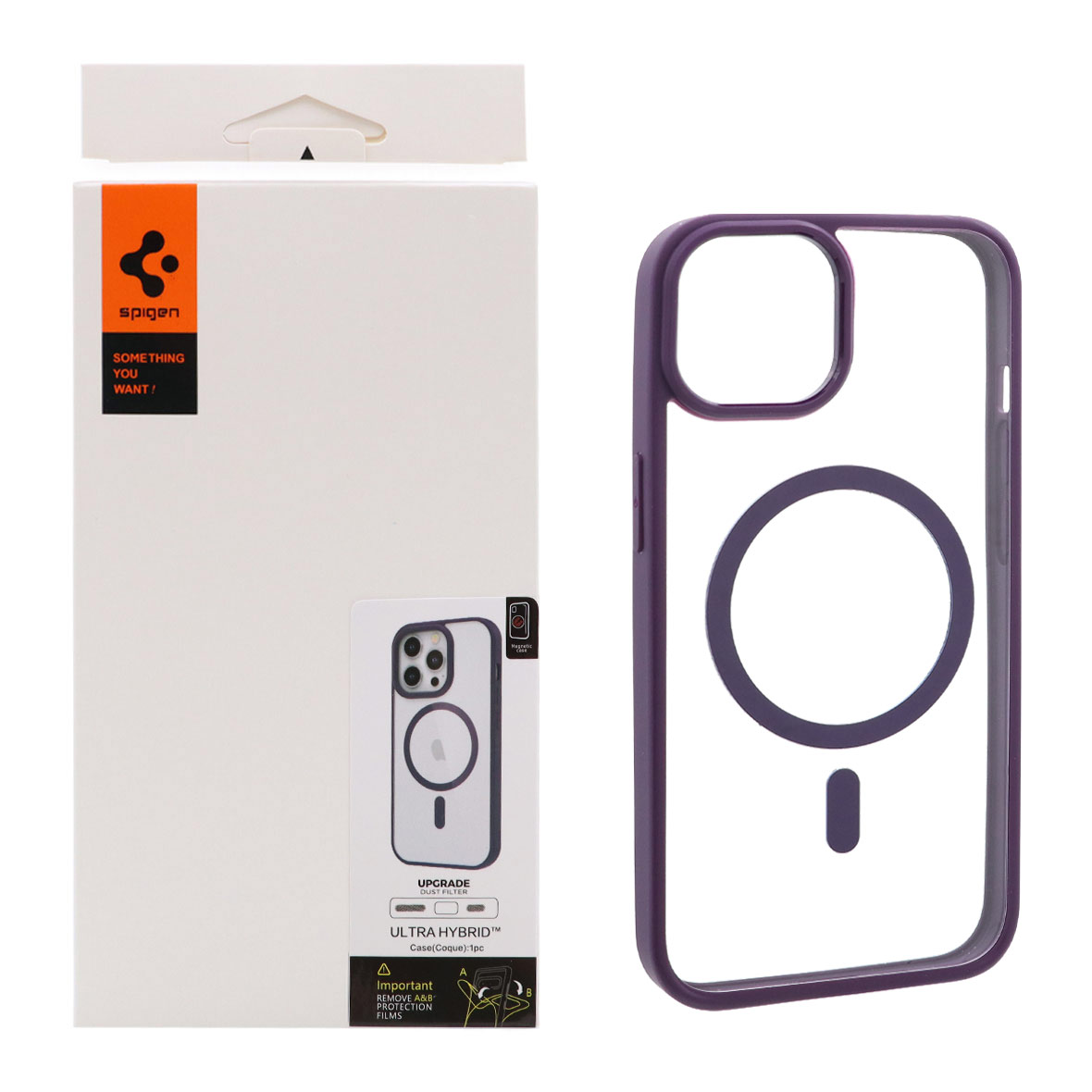 قاب اورجینال Magsafe Spigen با توری اسپیکر فلزی Apple iPhone 13 / iPhone 14 - بنفش (پک دار)