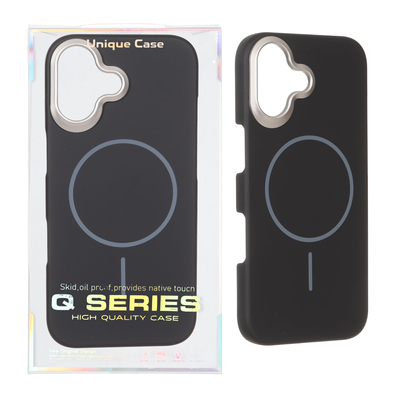 قاب اورجینال Q Series پشت سخت MagSafe دور لنز برجسته Apple iPhone 17 - مشکی (پک دار)