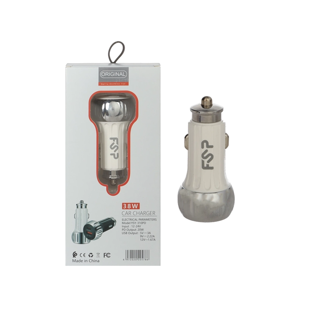 شارژر فندکی فست PD دو پورت FSP مدل YSY-310PD 38W - سفید BSA