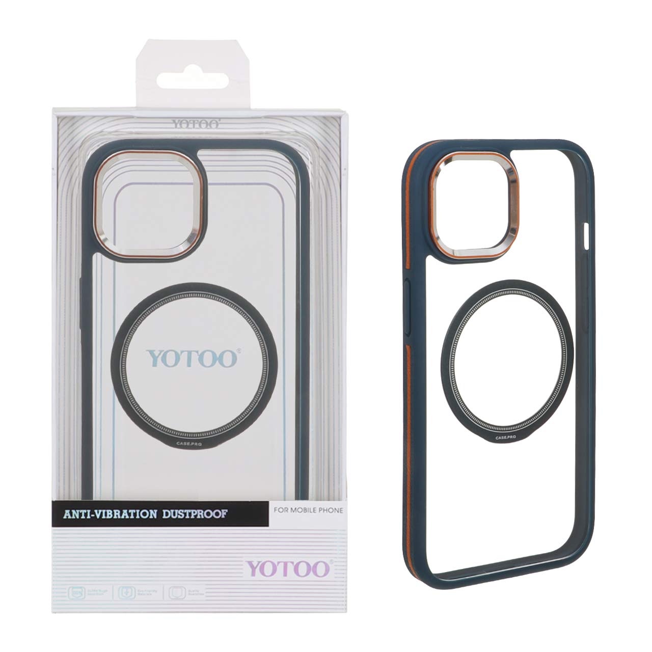 قاب اورجینال Yotoo شفاف MagSafe لنز فلزی Apple iPhone 15 / iPhone 14 / iPhone 13 - سرمه ای (پک دار) - NTC