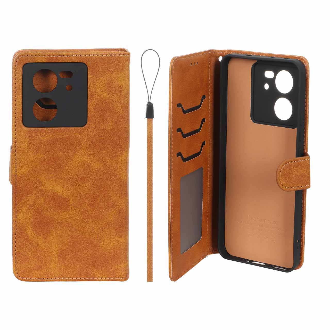 کیف موبایل مگنتی درجه یک داخل خز MNC Plus مدل Xiaomi Mi 13T / Mi 13T Pro - عسلی