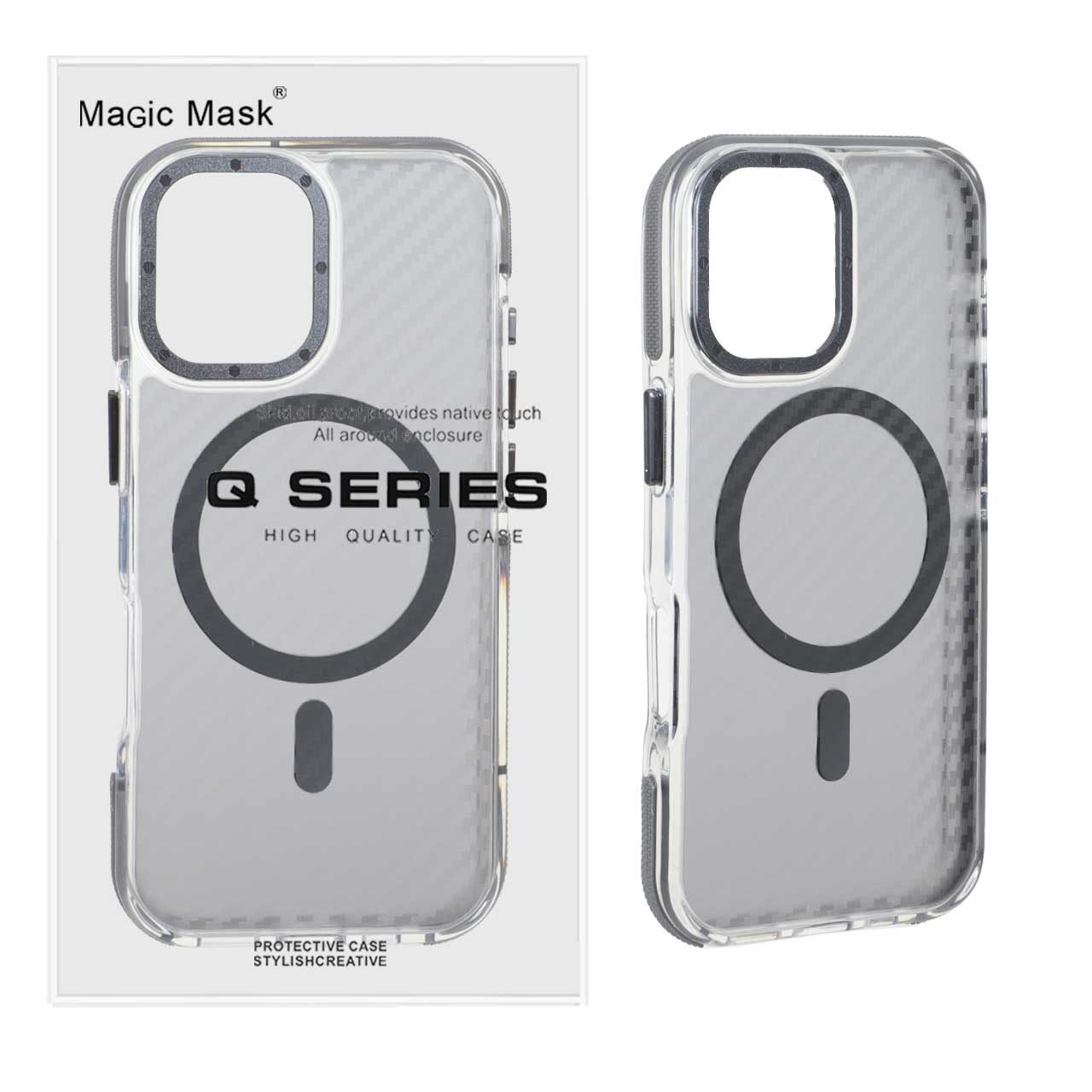 قاب اورجینال Q Series پشت کربن MagSafe مدل Apple iPhone 17 - خاکستری (پک دار)