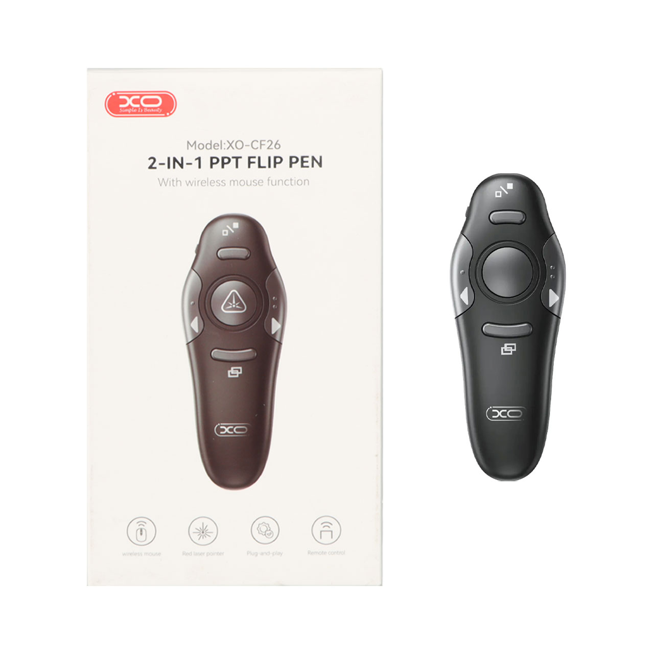 قلم پاورپوینت شارژی و موس بی سیم XO مدل XO-CF26 - مشکی