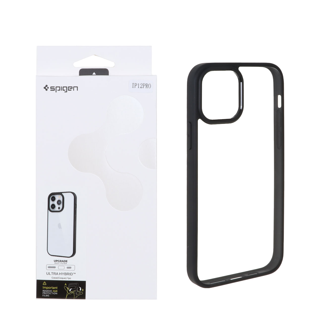 قاب اورجینال Spigen با توری اسپیکر فلزی Apple iPhone 12 Pro / iPhone 12 - شفاف مشکی (پک دار)