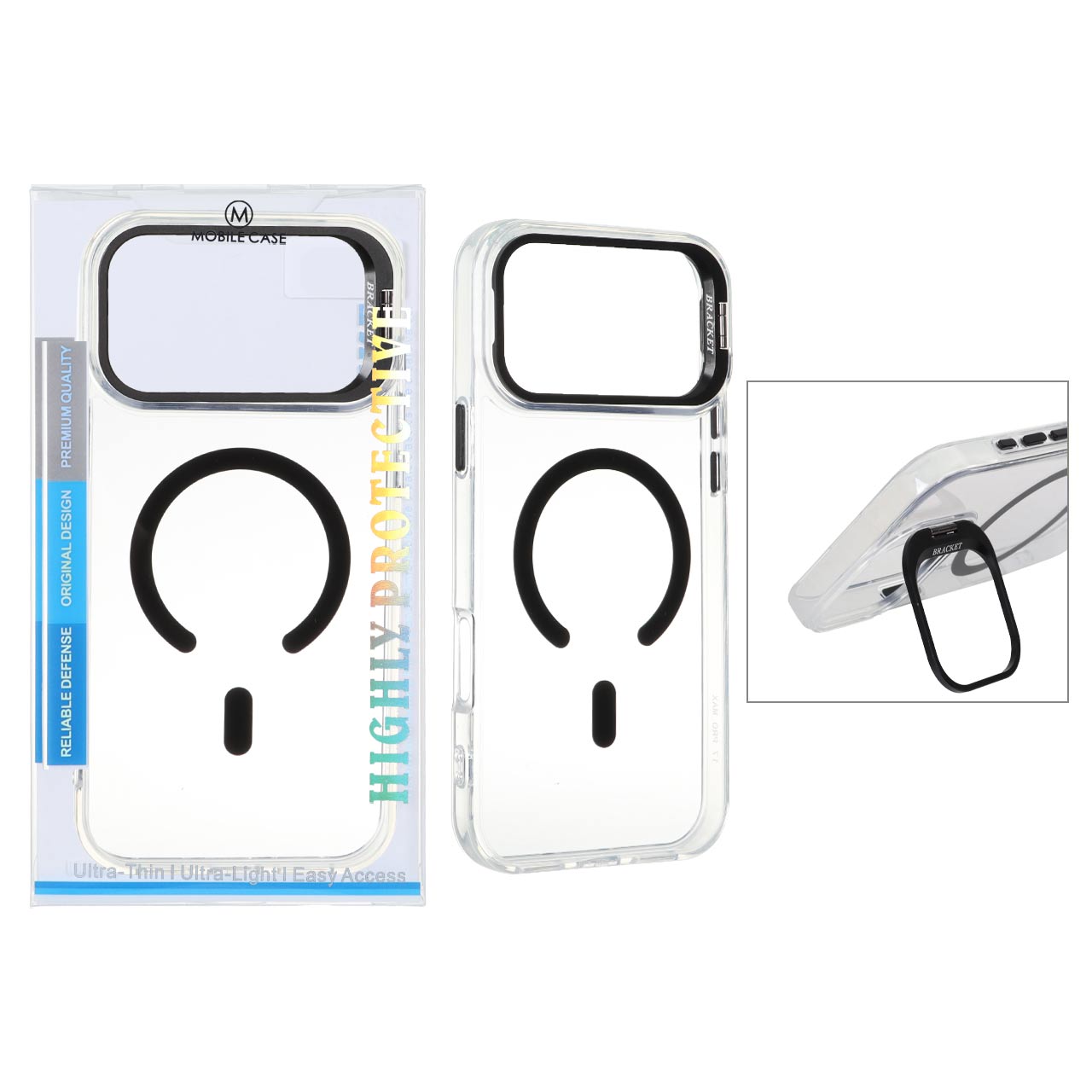 قاب اورجینال Bracket کریستالی MagSafe لنز استندشو Apple iPhone 17 Pro Max - مشکی (پک دار)