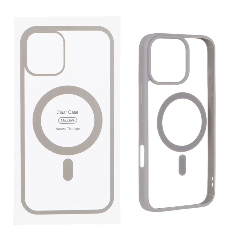 قاب شفاف Apple iPhone 16 Pro Max با قابلیت شارژ MagSafe - خاکستری روشن (پک دار)