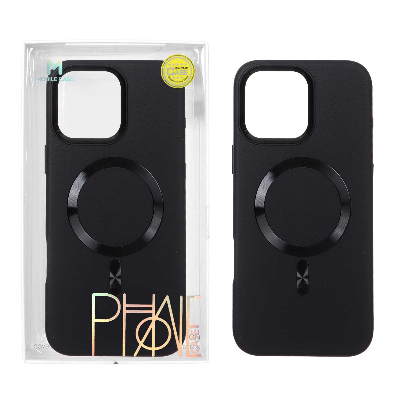 قاب اورجینال Texture طرح چرم MagSafe لنز آلومینیومی Apple iPhone 16 Pro Max - مشکی (پک دار)