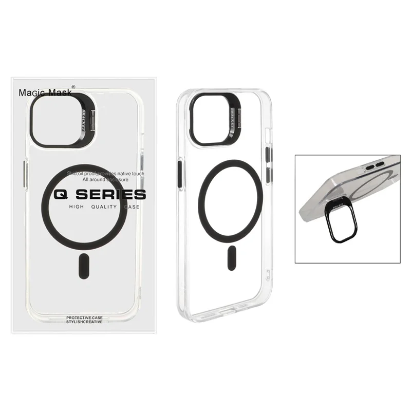 قاب اورجینال Q Series Bracket کریستالی Magsafe لنز استندشو مدل Apple iPhone 13 / iPhone 14 - مشکی (پک دار)