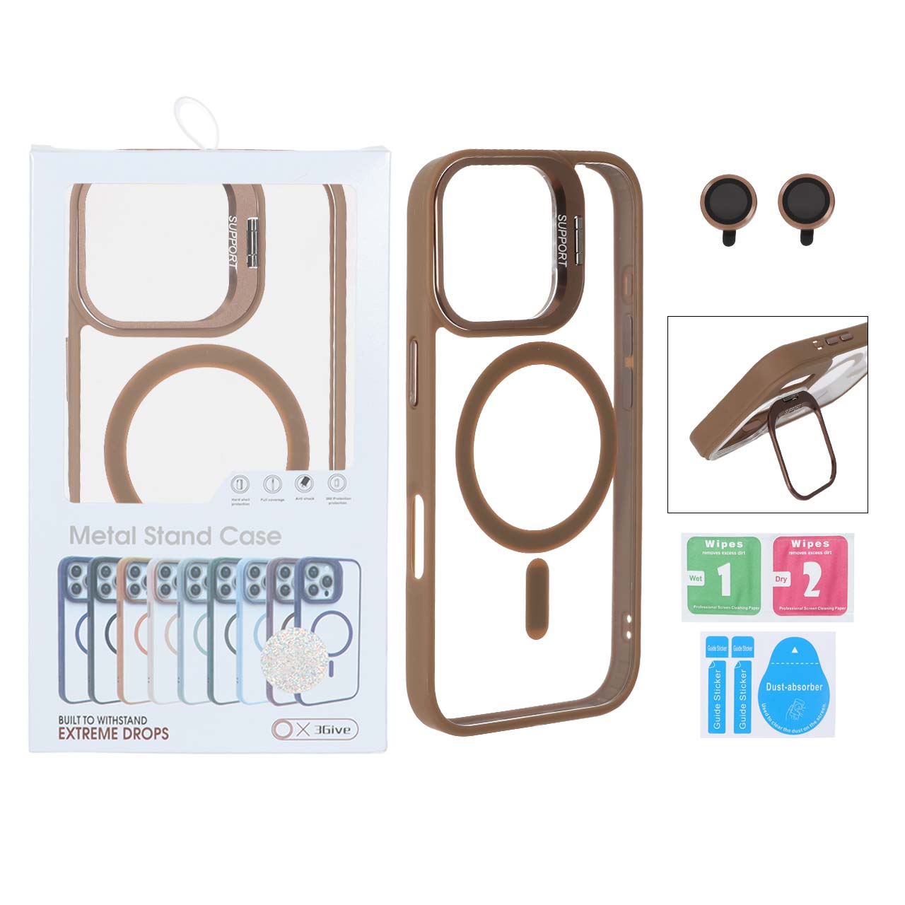 قاب Support لنز آلومینیومی Magsafe با ست محافظ لنز رینگی Apple iPhone 17 - صحرایی (پک دار)