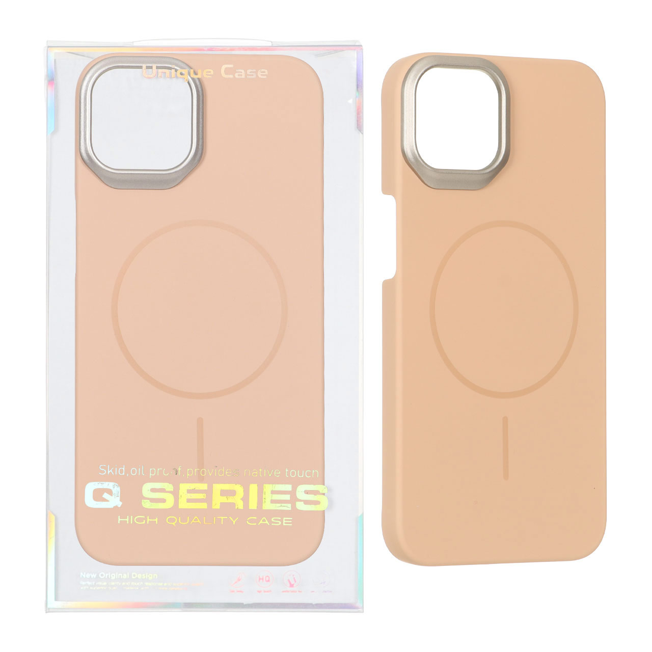 قاب اورجینال Q Series پشت سخت MagSafe دور لنز برجسته Apple iPhone 15 / iPhone 14 / iPhone 13 - صحرایی (پک دار)