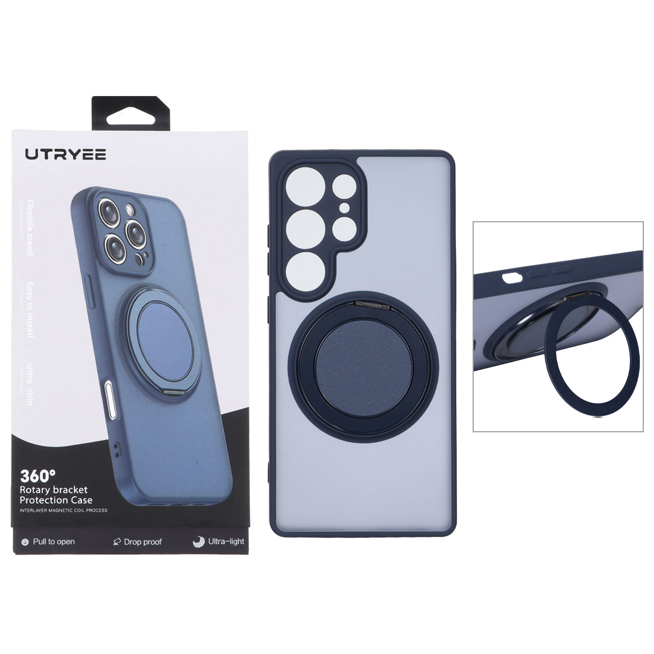 قاب اورجینال UTRYEE مات MagSafe لوپ استندشو Samsung Galaxy S25 Ultra - سرمه ای (پک دار)
