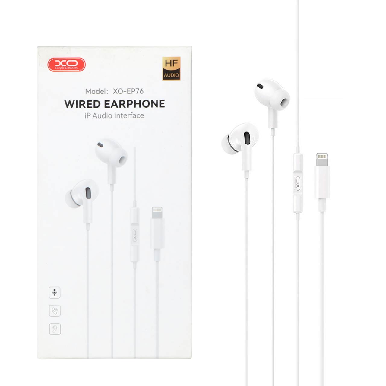 هندزفری باسیم با پورت XO Lightning مدل EP76 - سفید