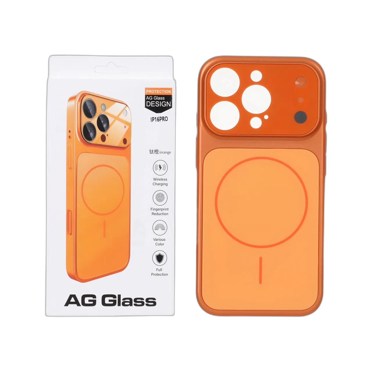 قاب اورجینال AG Glass محافظ لنز برجسته شیشه ای Magsafe مدل Apple iPhone 16 Pro - نارنجی