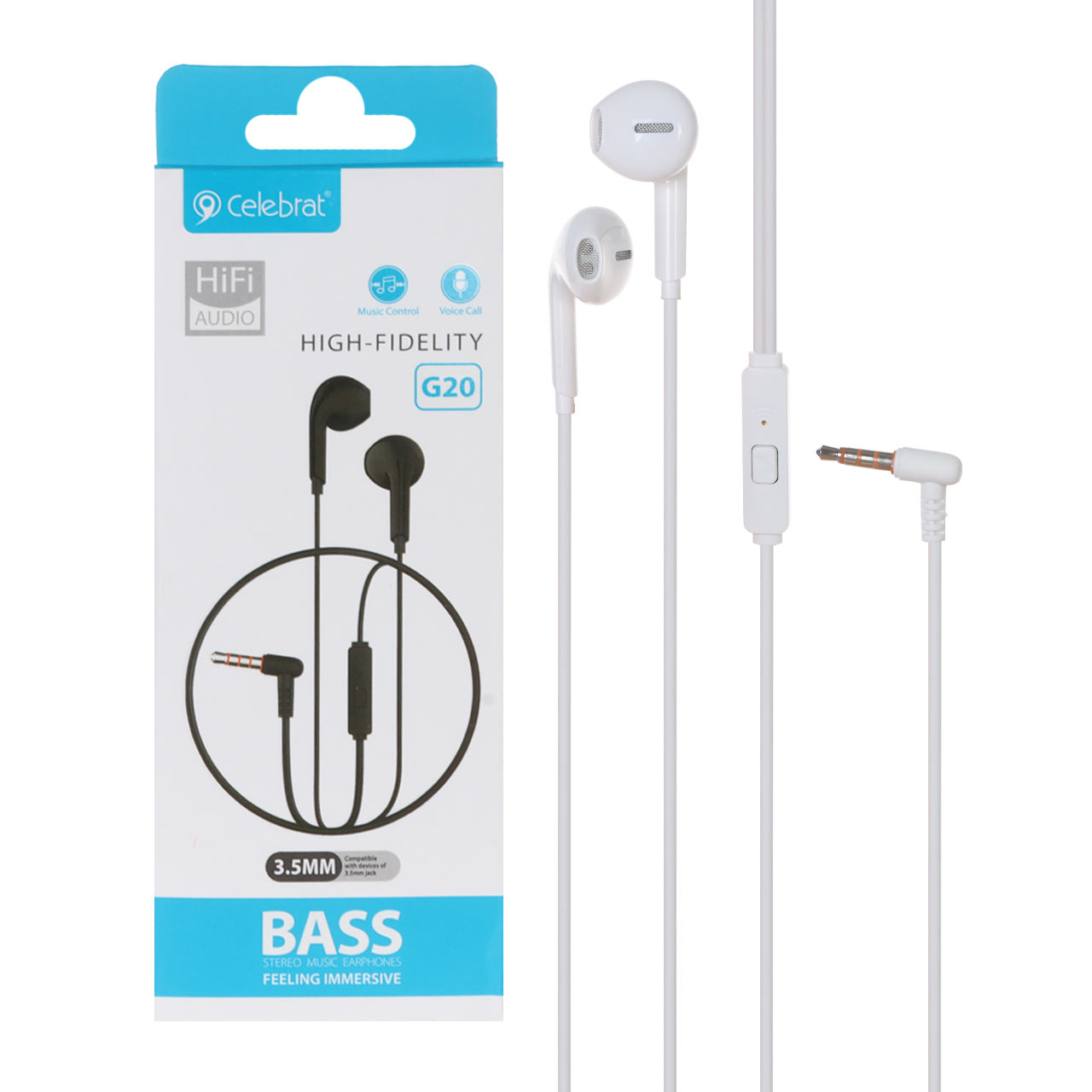 هندزفری با سیم Celebrat مدل G20 - سفید - RYL