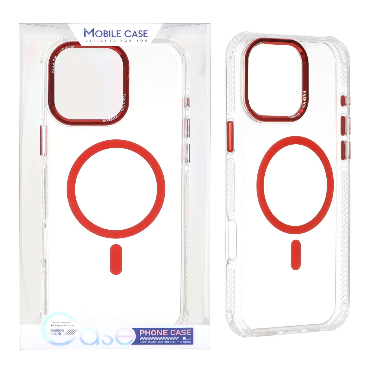 قاب اورجینال Fashion Trends شفاف پشت سخت MagSafe مدل Apple iPhone 16 Pro Max - قرمز (پک دار)