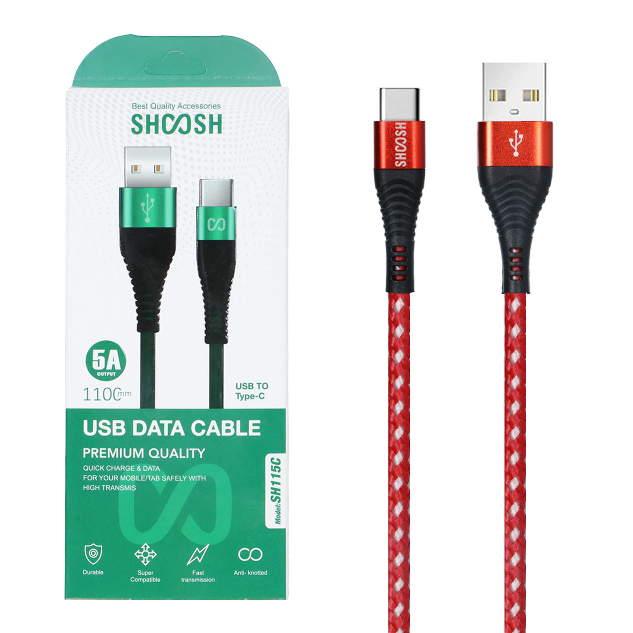 کابل شارژ کنفی 1.1 متری فست Shoosh Type-C مدل SH115C - قرمز سفید - SMO