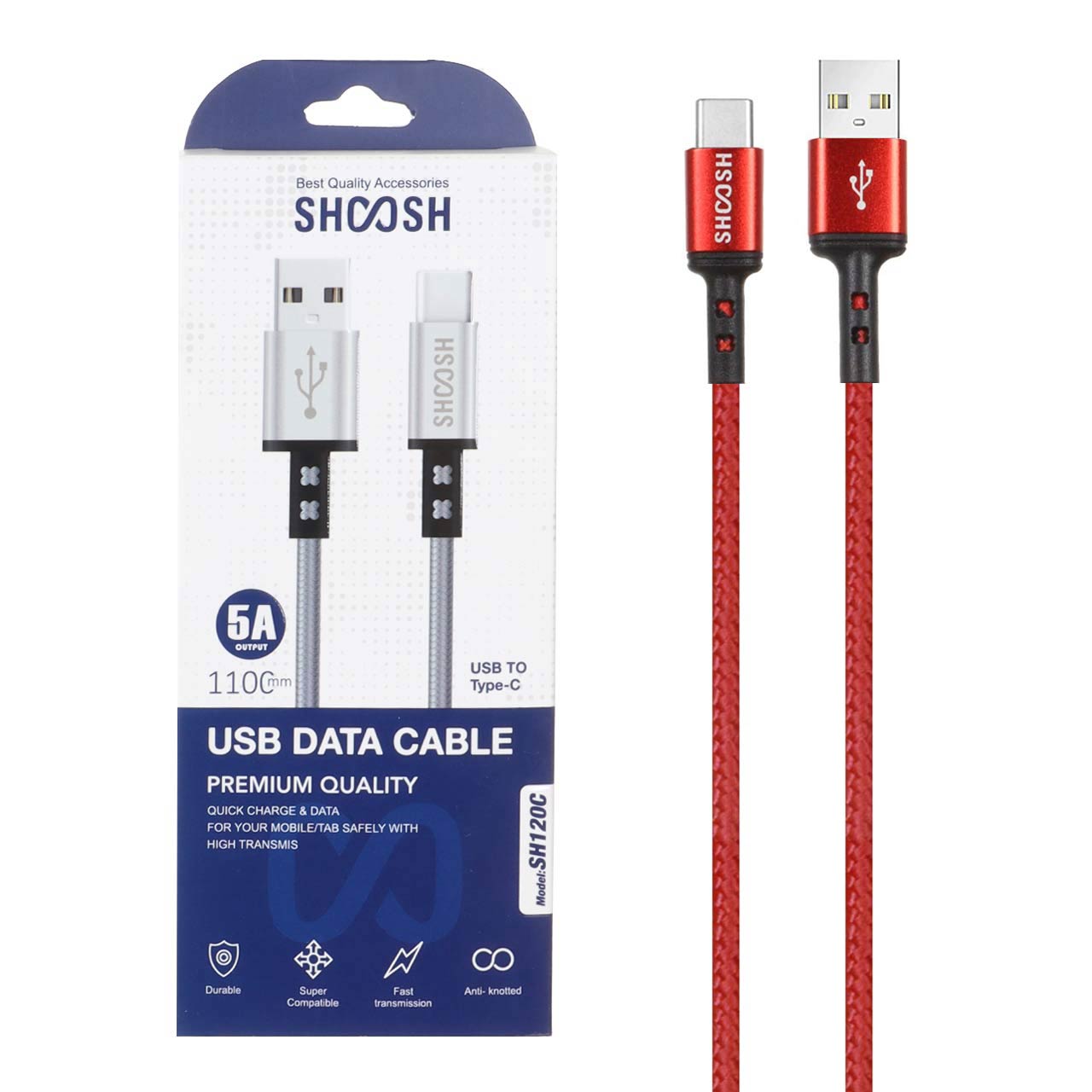کابل شارژ کنفی 1.1 متری فست Shoosh Type-C مدل SH120C - قرمز - SMO