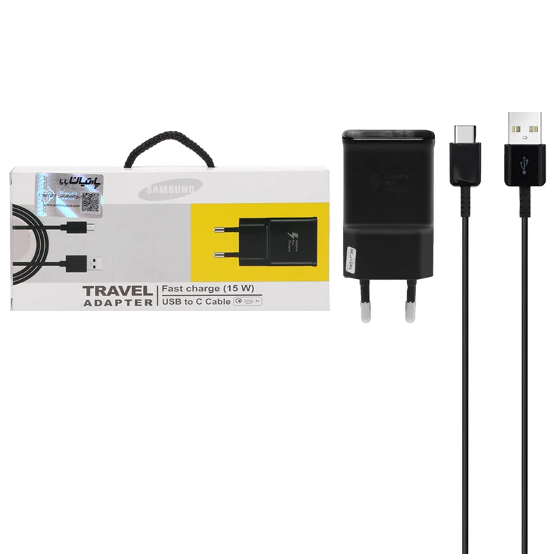 شارژر دیواری فست تک پورت 15w Samsung به همراه کابل شارژ Type-C- مشکی (گارانتی پارتیان پایا) - درجه یک