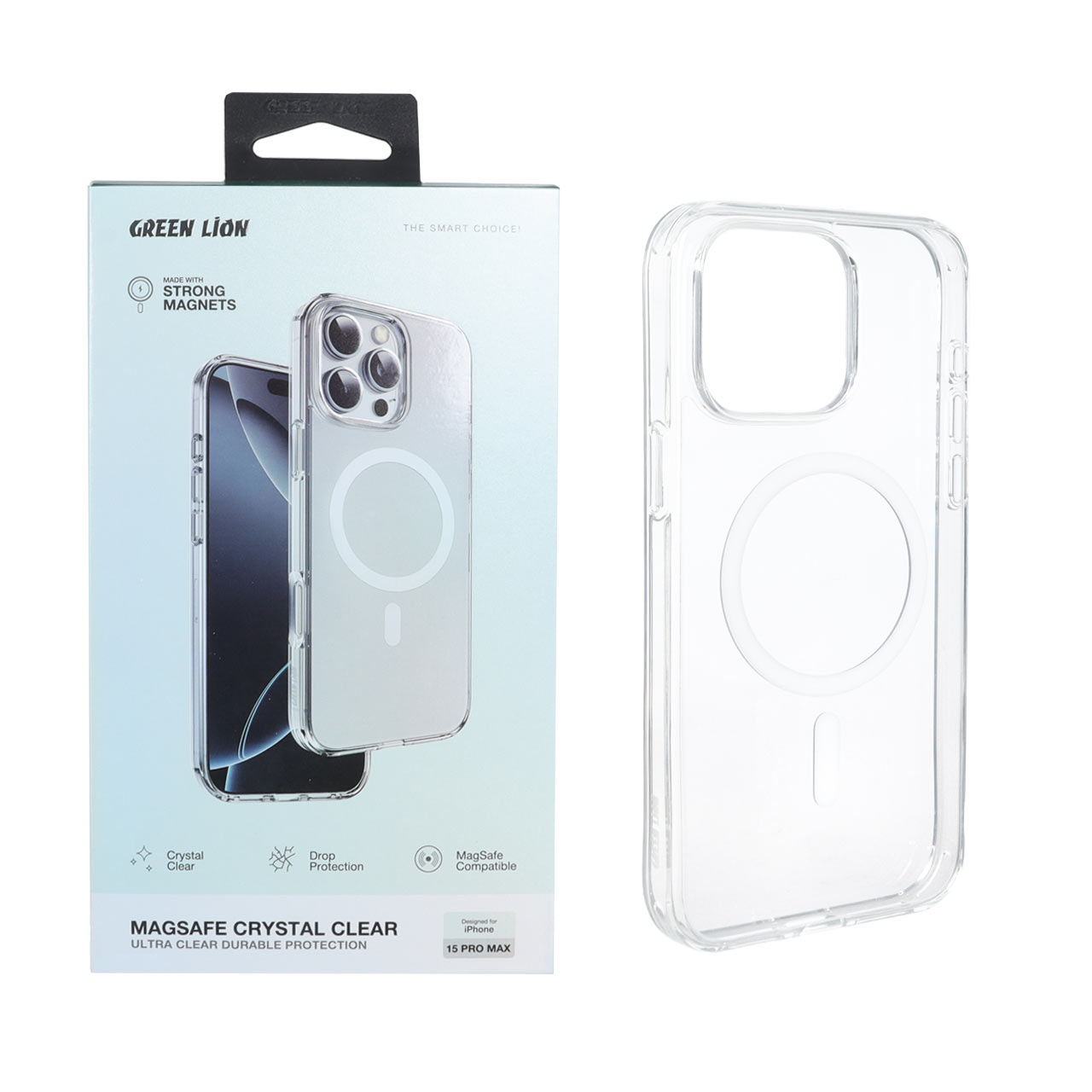 قاب اورجینال Green Lion پشت سخت MagSafe Crystal Clear مدل Apple iPhone 15 Pro Max - شفاف (پک دار)