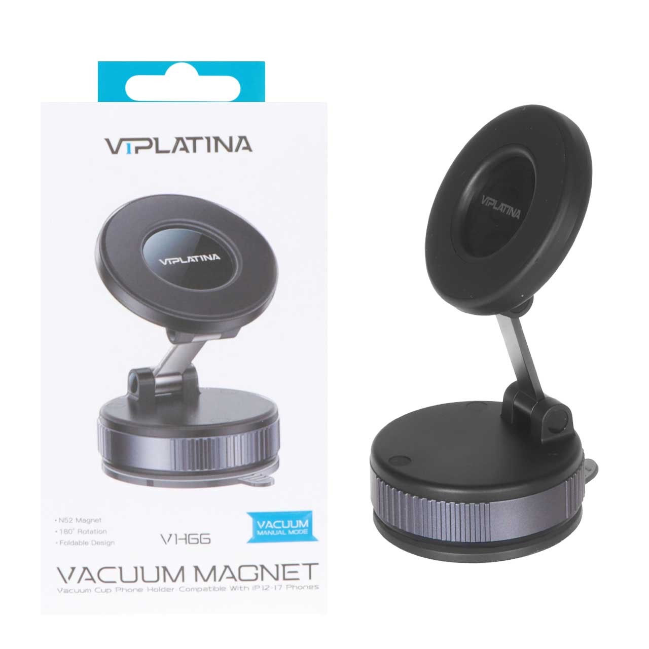 هولدر وکیومی مگنتی گوشی موبایل VIPLATINA مدل VH66 دارای قابلیت مگ سیف - مشکی (گارانتی 18 ماه تعویض نیکان همراه)