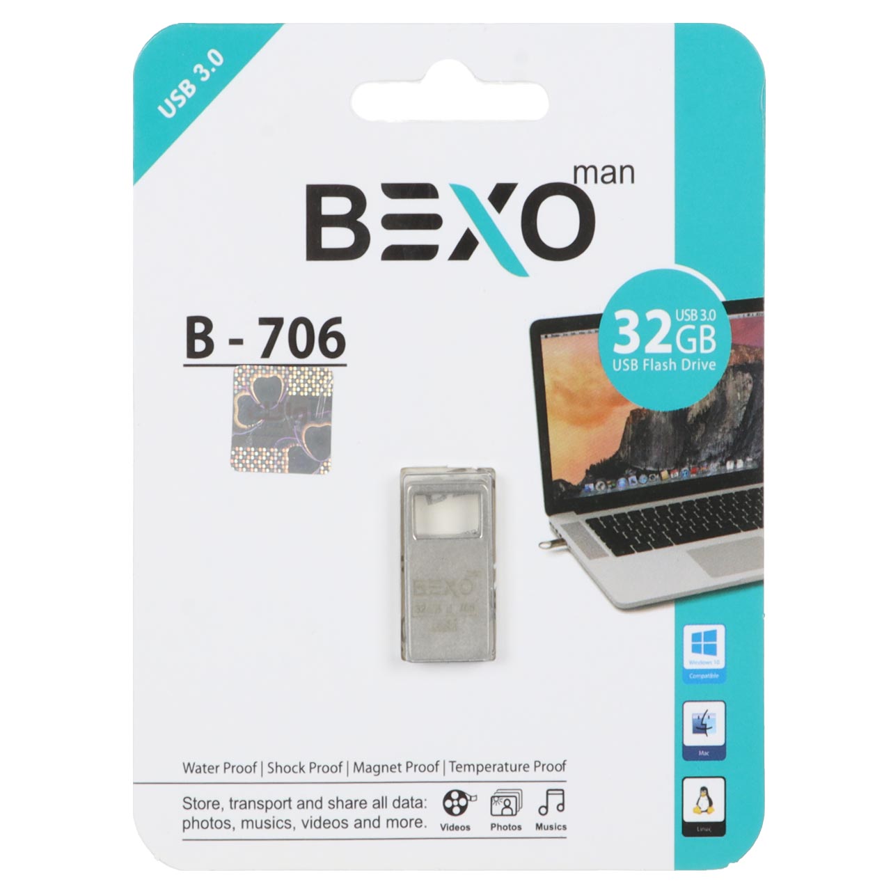 BEXO B-706 USB3.0 Flash Memory - 32GB (گارانتی داده پردازی آواتک) نقره ای