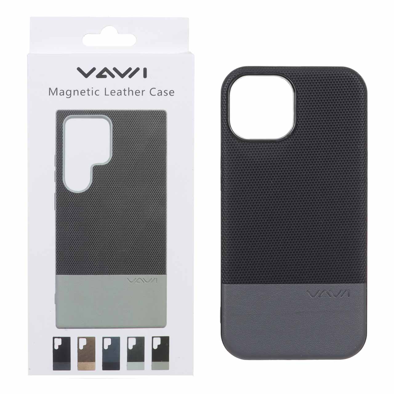 قاب Vawi چرمی دو تکه MagSafe مدل Apple iPhone 15 / iPhone 14 / iPhone 13 - مشکی (پک دار)