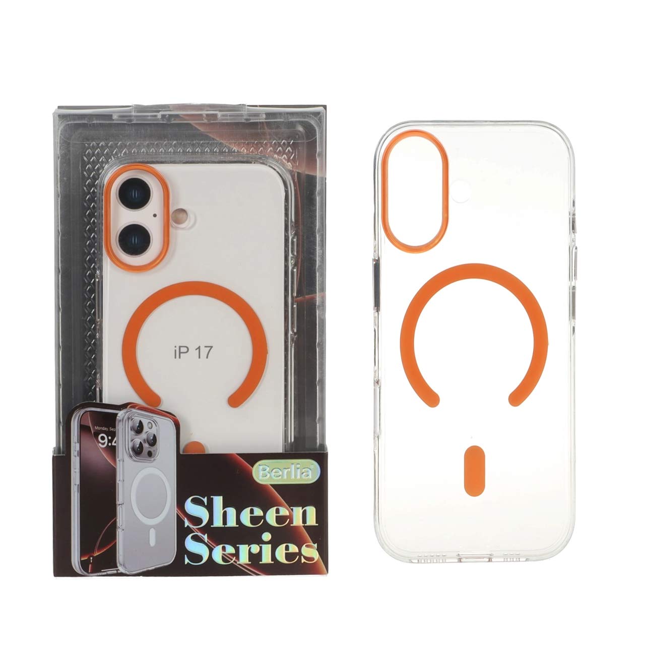 قاب اورجینال Berlia کریستالی MagSafe مدل Apple iPhone 17 - نارنجی (پک دار)