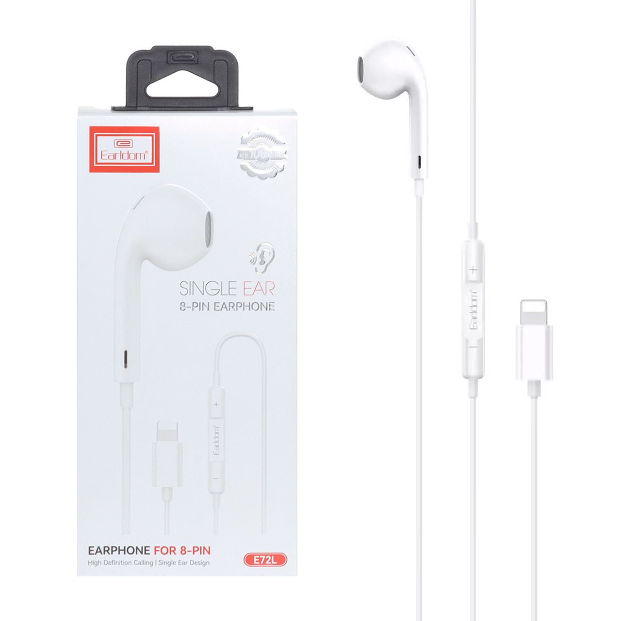 هندزفری باسیم تک گوش با پورت آیفون Earldom مدل E72L - سفید