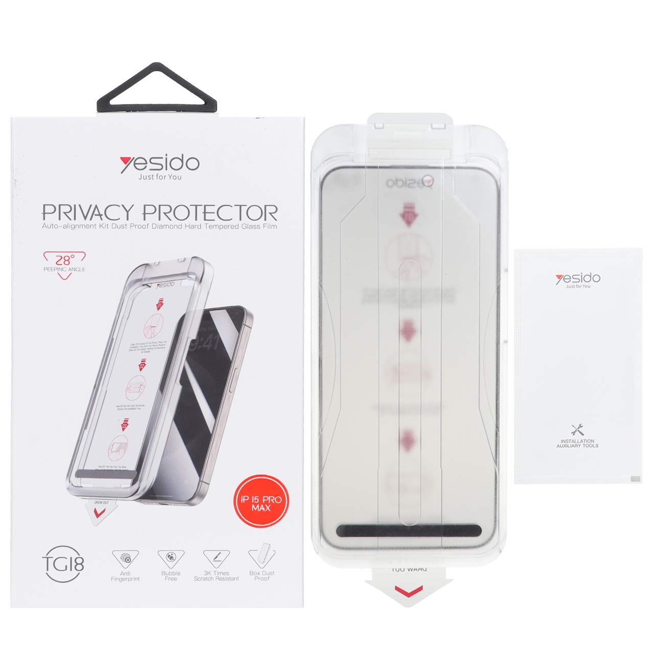 محافظ صفحه نمایش شیشه ای اورجینال Yesido Privacy - Magic Glass Box مدل Apple iPhone 15 Pro Max (پک دار)