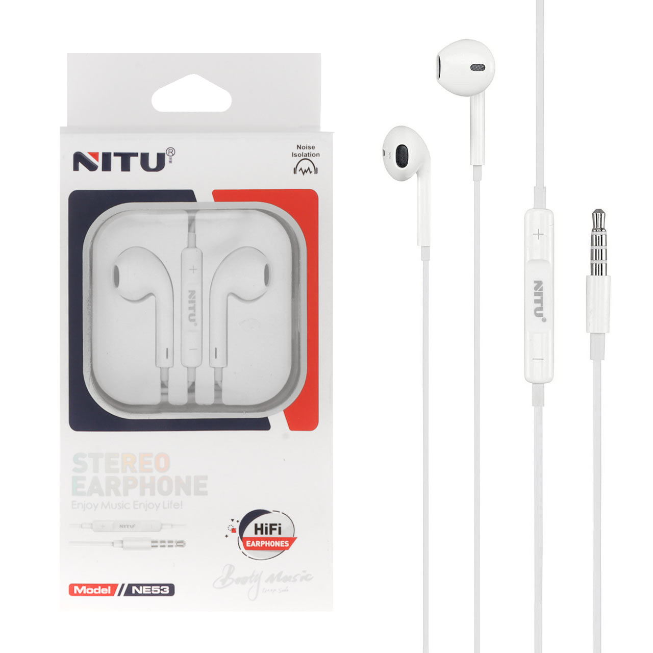 هندزفری باسیم Nitu مدل NE53 - سفید (گارانتی 18 ماه تعویض نیکان همراه)