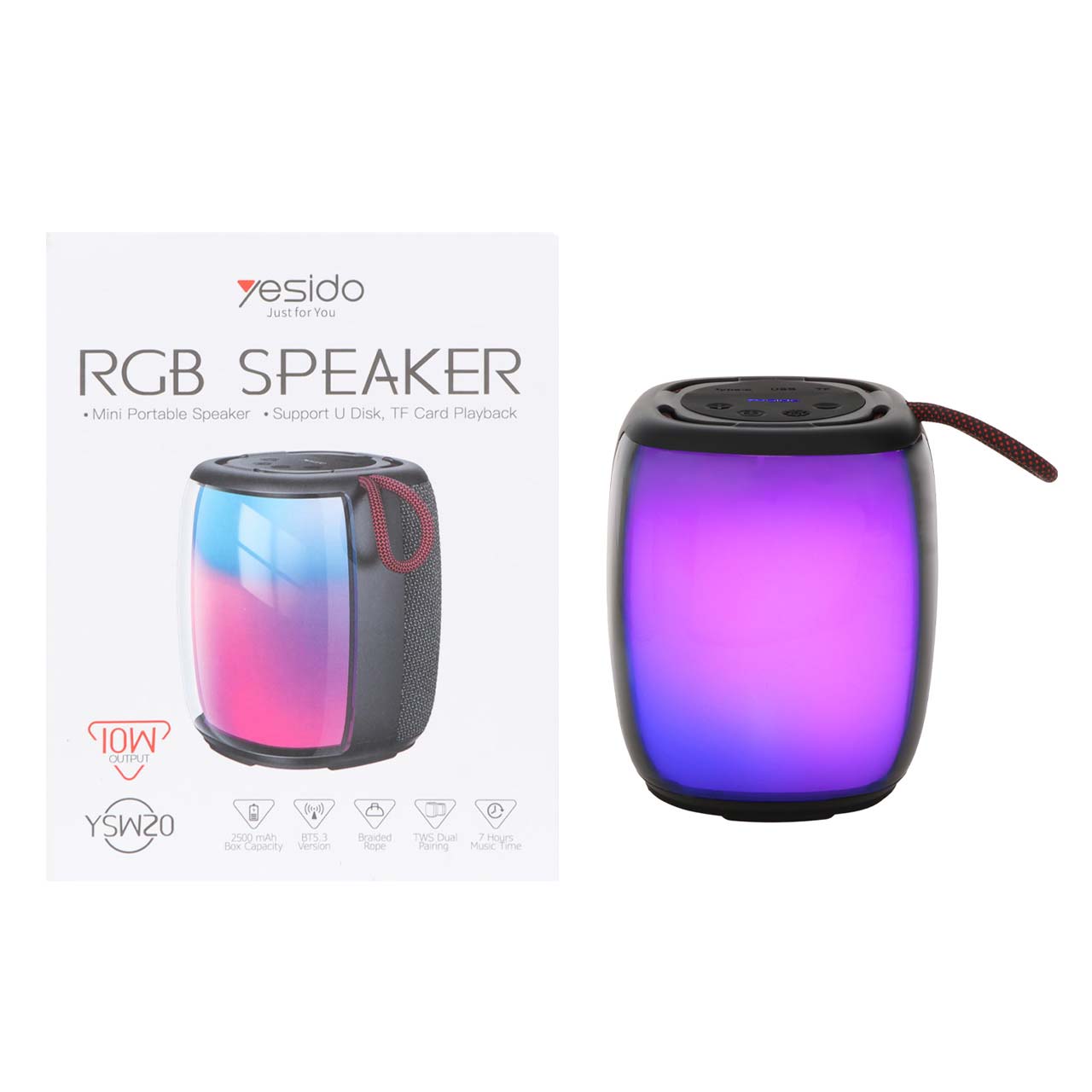 اسپیکر بی سیم شارژی 10 وات Yesido مدل YSW20 ، دارای درگاه رم و فلش، نورپردازی RGB - رنگ مشکی (گارانتی 12 ماه تعویض نیکان همراه)
