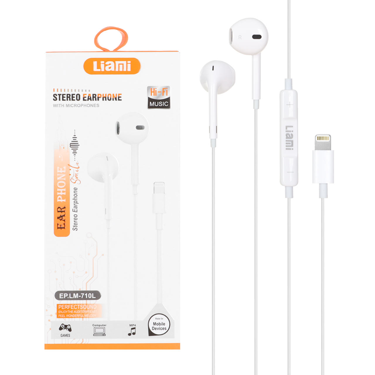 هندزفری باسیم با پورت آیفون Liami مدل EP.LM-710L - سفید (گارانتی شش ماهه شرکتی)