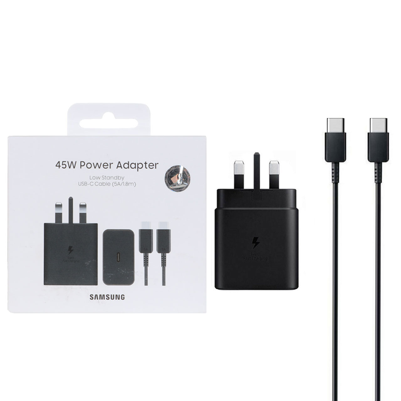 شارژر سه پین + کابل اصلی SAMSUNG 45W T4511 ( فست و PD) مشکی (شش ماهه شرکتی)